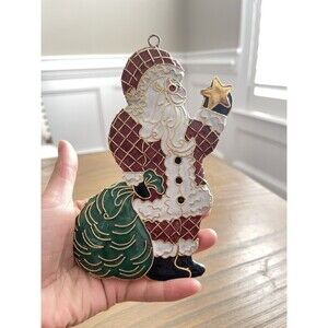 Kubla Crafts Cloisonne 4592 Enamel Flat Santa Ornament